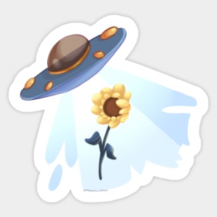 Alien UFO Carrying Sunflower Sticker